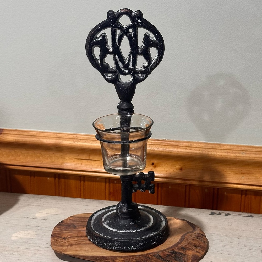 Black Key Cast Iron Candle Holder 12”